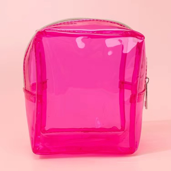 Womens NEW Neon Pink PVC Cosmetic Bag/Travel Clutch/Mini Purse/Makeup Purse, OS - Picture 1 of 8